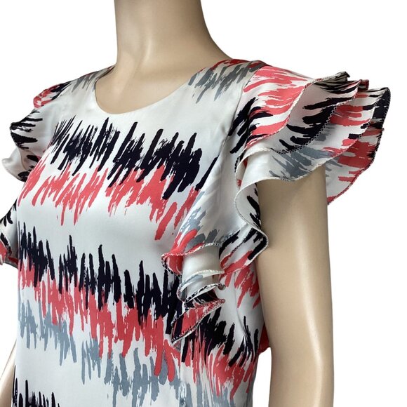 Jade Melody Tam Dress Size Small Ruffle‎ Sleeve Abstract Print White Black Red - Picture 5 of 8